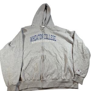 Champion Vintage Wheaton College full zip up gray hoodie.  Size XL.